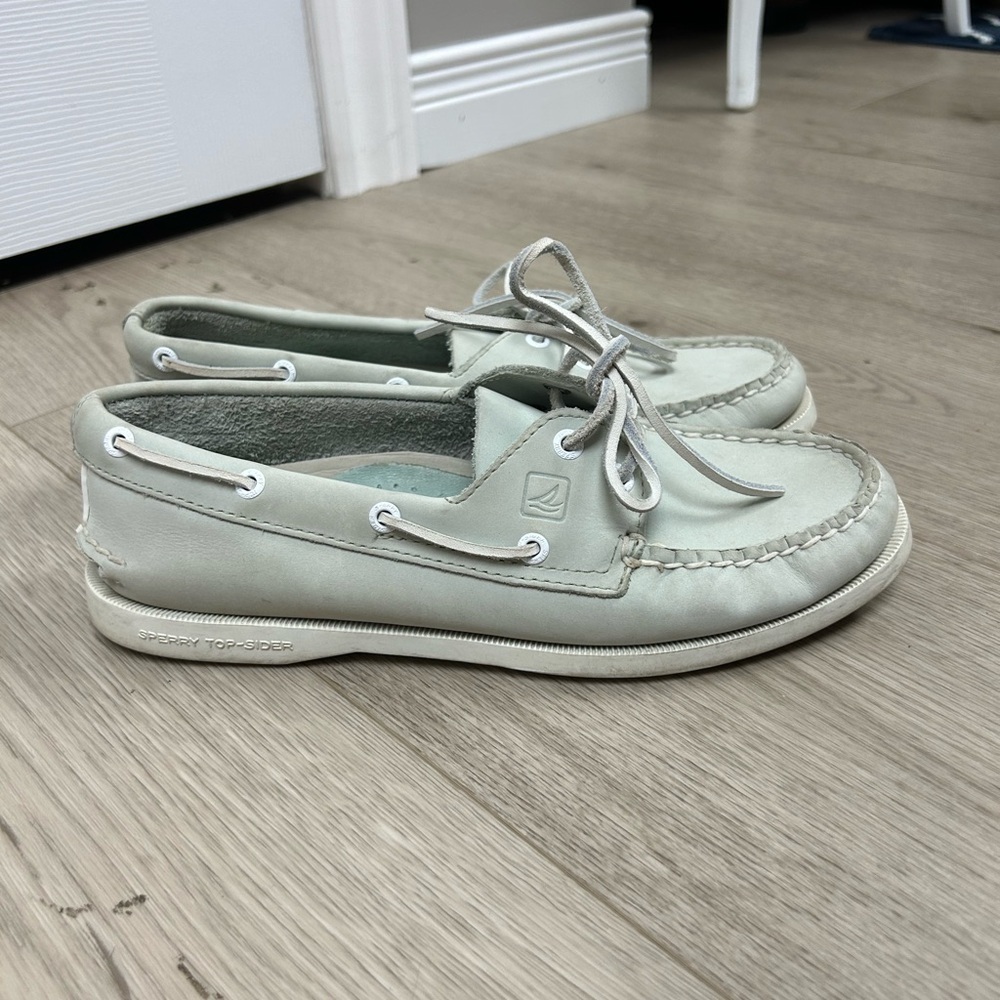 Sperry Mint Green Leather Boat Shoes